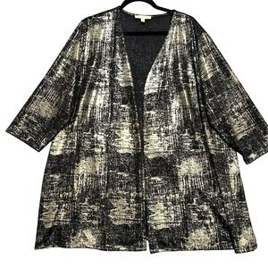 Metallic Open Front Kimono Cardigan Jacket Women's 3X Glam Layering Gold Black